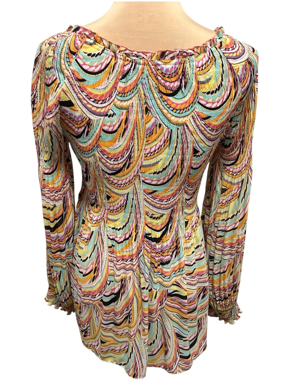 Melissa Paige Long Ruffled Sleeve Babydoll Blouse Pleated Scoop Neck Size Medium - Picture 4 of 9